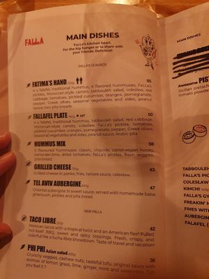 Menu at Falla in Wroclaw