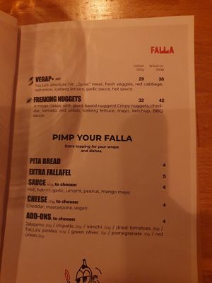 Menu at Falla in Wroclaw