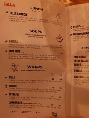 Menu at Falla in Wroclaw