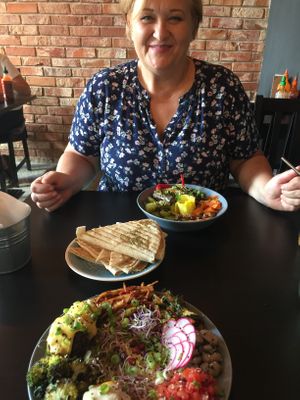 Summer plate and baba ganoush at Falla in Wroclaw