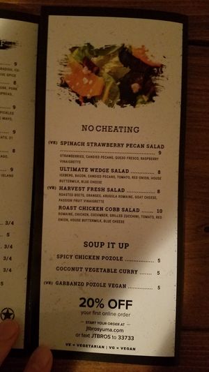 Menu at J.T. Bros in Yuma