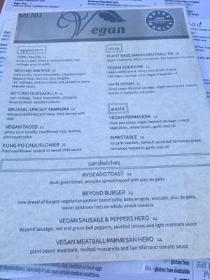 All vegan menu at Brixx & Barley in Long Beach