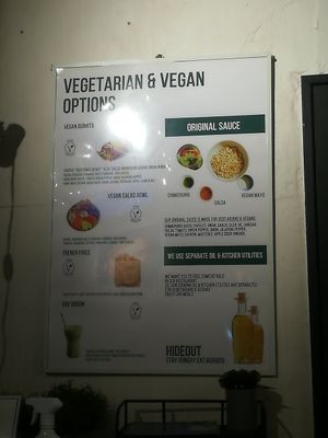 Vegan menu at Hideout Burrito in Tokyo