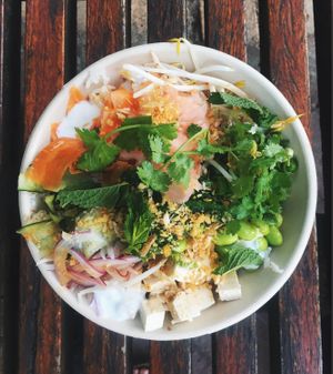 The soy tofu bowl with coco lime dressing at Raw + Rice in Noosa Heads
