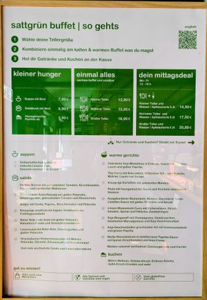 Menu page in window at Sattgrün Kolumba Viertel - Mitte at Sattgrün Kolumba Viertel - Mitte in Cologne