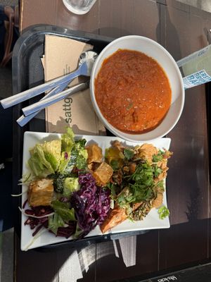 Peanut tomato soup and a variation of salads and proteins  at Sattgrün Kolumba Viertel - Mitte in Cologne