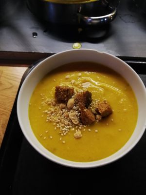 Sweet potato and coconut soup at Sattgrün Kolumba Viertel - Mitte in Cologne