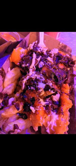 Caramelised onion loaded fries at Green Burger in Collingwood