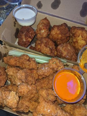 Chicken tendies at bottom, crackettes at top. at Green Burger in Collingwood