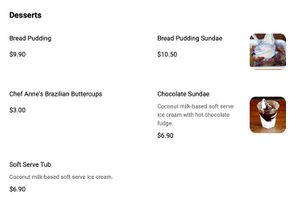 Dessert Menu at Green Burger in Collingwood