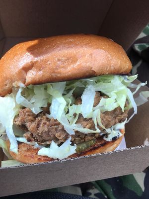 Colonel burger - crunchy chicken with sliced lettuce and yummy mayo!  at Green Burger in Collingwood
