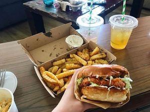 the BEST vegan chick'n burger I've ever had- the Colonel burger at Green Burger in Collingwood