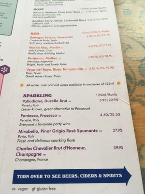 Drinks menu with vegan options marked at Lounges - Marciano Lounge in Woking