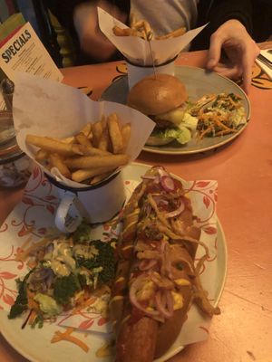 Moving Mountains hot dog and a Beyond Burger at Lounges - Marciano Lounge in Woking