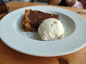 Vegan chocolate tarte and ice-cream at The GreenHouse Cafe in Shrewsbury