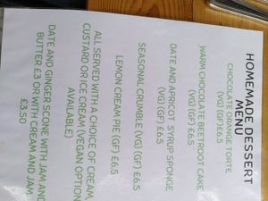 Dessert menu (May 2024) at The GreenHouse Cafe in Shrewsbury