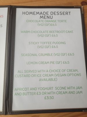 Dessert menu at The GreenHouse Cafe in Shrewsbury