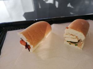 Tofu Bahn mi sandwich and Carrot hotdog at Vegetate in Aylesbury