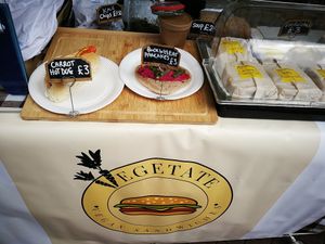 Buckwheat pancakes with hummus, asparagus, dill and capers at Vegetate in Aylesbury