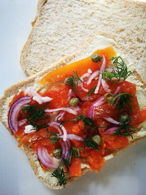 Carrot Salmon and Cashew nut cream cheese sandwich at Vegetate in Aylesbury
