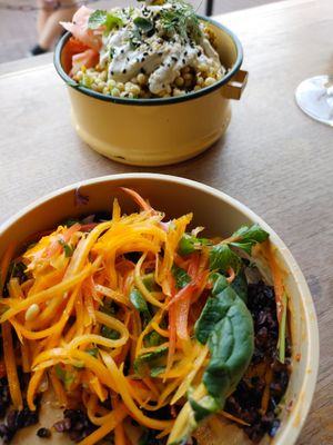 Baes bowl (front) and Cauliflower Curry at Satellite in Santa Barbara