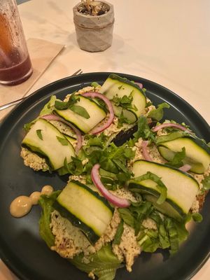 Chickpea of the sea. it was some of the best vegan 'tuna' I've ever had !!
 the smoothie was delicious, too
I definitely will be coming back! at One Happy Bowl in Noord