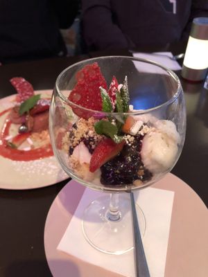 Vegan lemon sorbet with forest fruit sauce ❤️  at MammaMia in The Hague