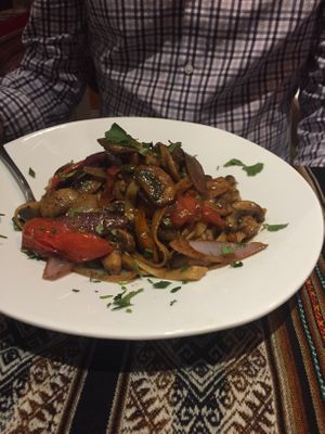 Mushrooms with noodles  at Mestizo Fusion Cuisine in West Palm Beach