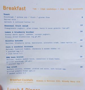 Menu at The Boatbuilders Yard in Melbourne