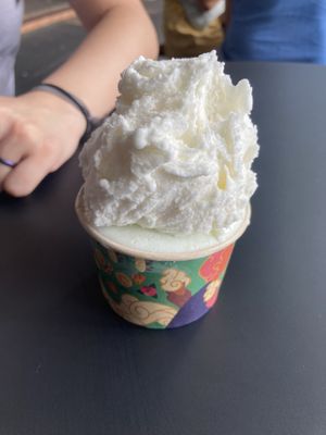 Calamansi gelato stacked on pandan sticky rice gelato  at Beku Gelato in Carlton