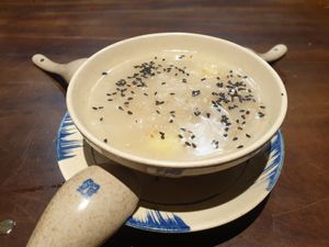Tapioca and sweet potato in coconut and black sesame at Oneness Chay in Hanoi