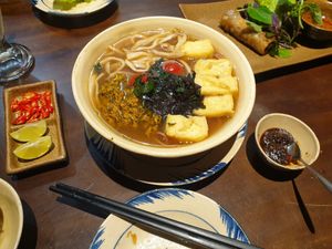 Rice noodles at Oneness Chay in Hanoi