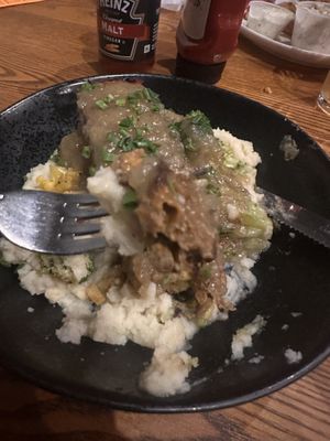 Vegan meatloaf on mashed potatoes + veggies   at Newcastle Publick House in Newcastle