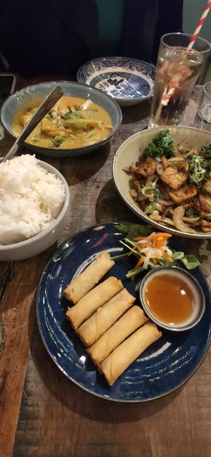 Coconut curry + Lemongrass Chilli Tofu + Spring rolls at Saigon Kingdom - Beach St in Queenstown