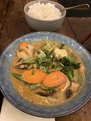 Vegetable & tofu coconut curry with rice  at Saigon Kingdom - Beach St in Queenstown