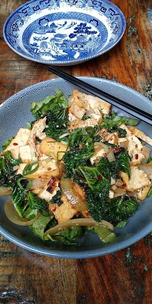 Lemongrass and chilli tofu with onions and curly kale at Saigon Kingdom - Beach St in Queenstown