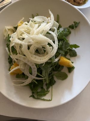 The arugula and fennel salad has honey in the dressing but it can be easily switched to a vegan option!  at Terramia Ristorante in Boston