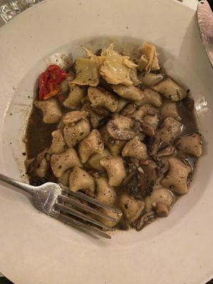 Gnocchi with mushroom sauce! (plus some red peppers and artichokes that I picked out from the antipasto)  at Terramia Ristorante in Boston