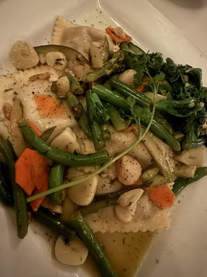 The vegan ravioli with olive oil and garlic   at Terramia Ristorante in Boston