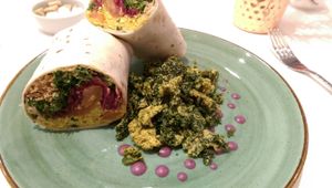 Black bean burrito and kale chips at Kalifornia Kitchen in London