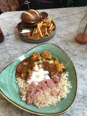 Klassic kalifornia burger with smoked paprika and thyme fries, and curry  at Kalifornia Kitchen in London