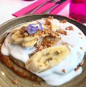 Banana buckwheat pancakes  at Kalifornia Kitchen in London