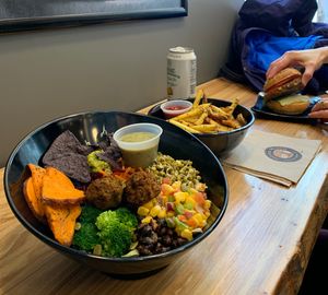 Aztec Bowl w/o vegan sour cream and fries at Copper Branch - Mavis Rd  in Mississauga