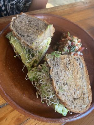 Avocado sandwich  at Piyoli in Puerto Escondido