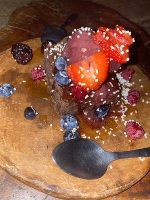 Vegan brownie with açaí ice cream  at Piyoli in Puerto Escondido