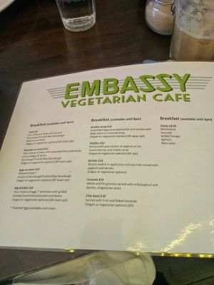 Menu at Embassy Vegetarian Cafe in Katoomba