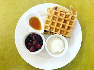 Waffles at Embassy Vegetarian Cafe in Katoomba