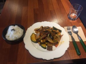 Vegan pork belly. Rice for ₩3000 at Drunken Vegan - 드렁큰비건 in Seoul