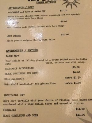 Veg menu at Mexican Kitchen in Bendigo