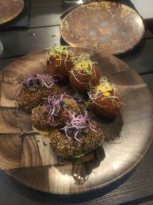 Croquetas with pumpkin and portobello  at Purpura Project in Alicante
